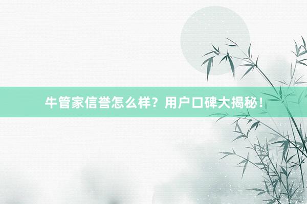 牛管家信誉怎么样？用户口碑大揭秘！