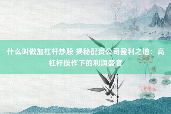 什么叫做加杠杆炒股 揭秘配资公司盈利之道：高杠杆操作下的利润盛宴